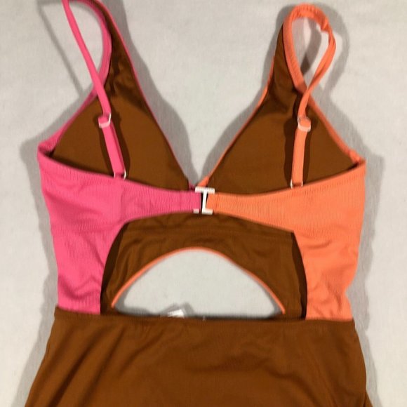 NEW Sanctuary Women Medium Color Block One Piece Swimsuit Pink Brown Orange $119 - Picture 5 of 11